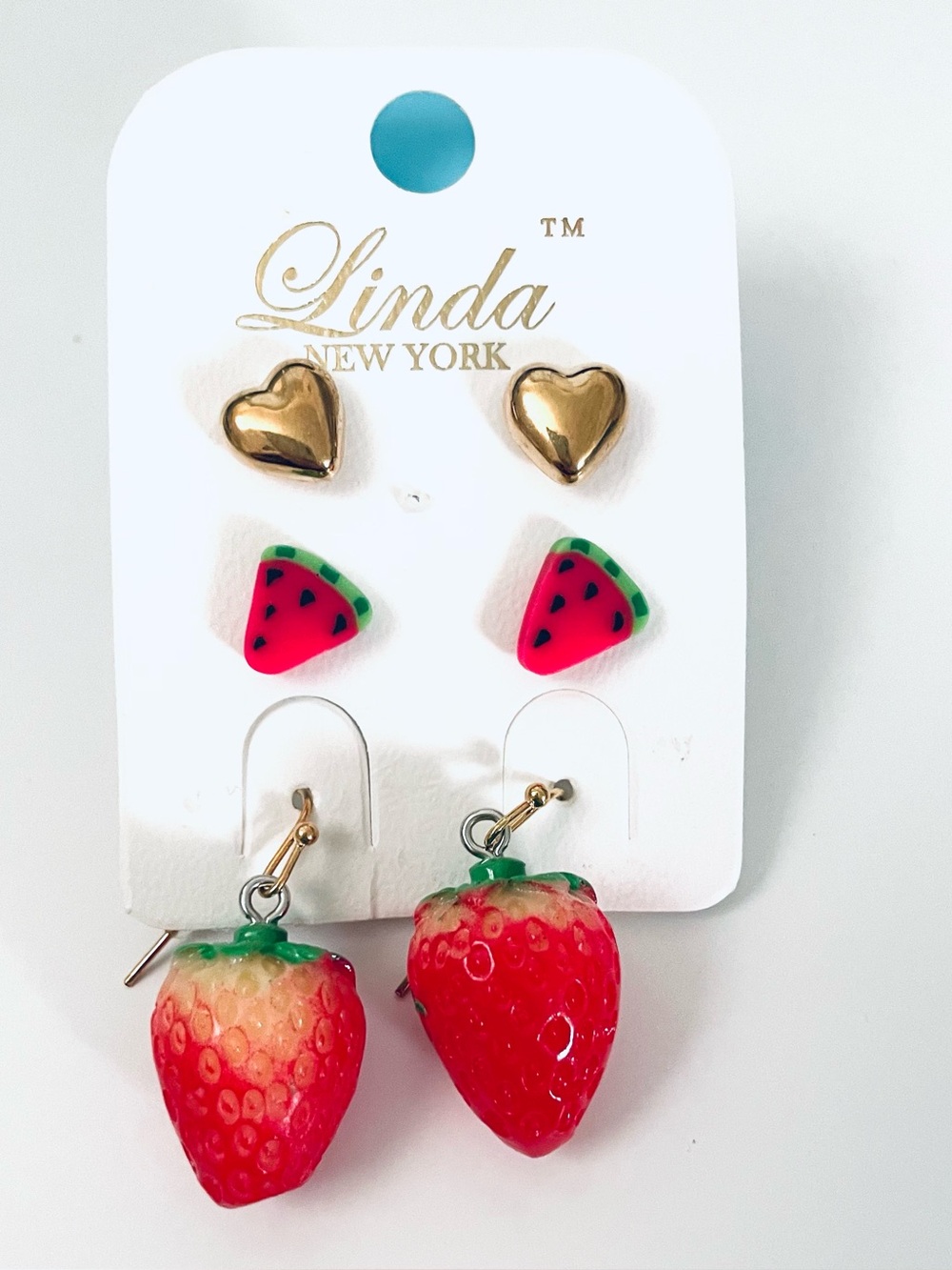 Red Strawberry & Gold Heart Earring Set